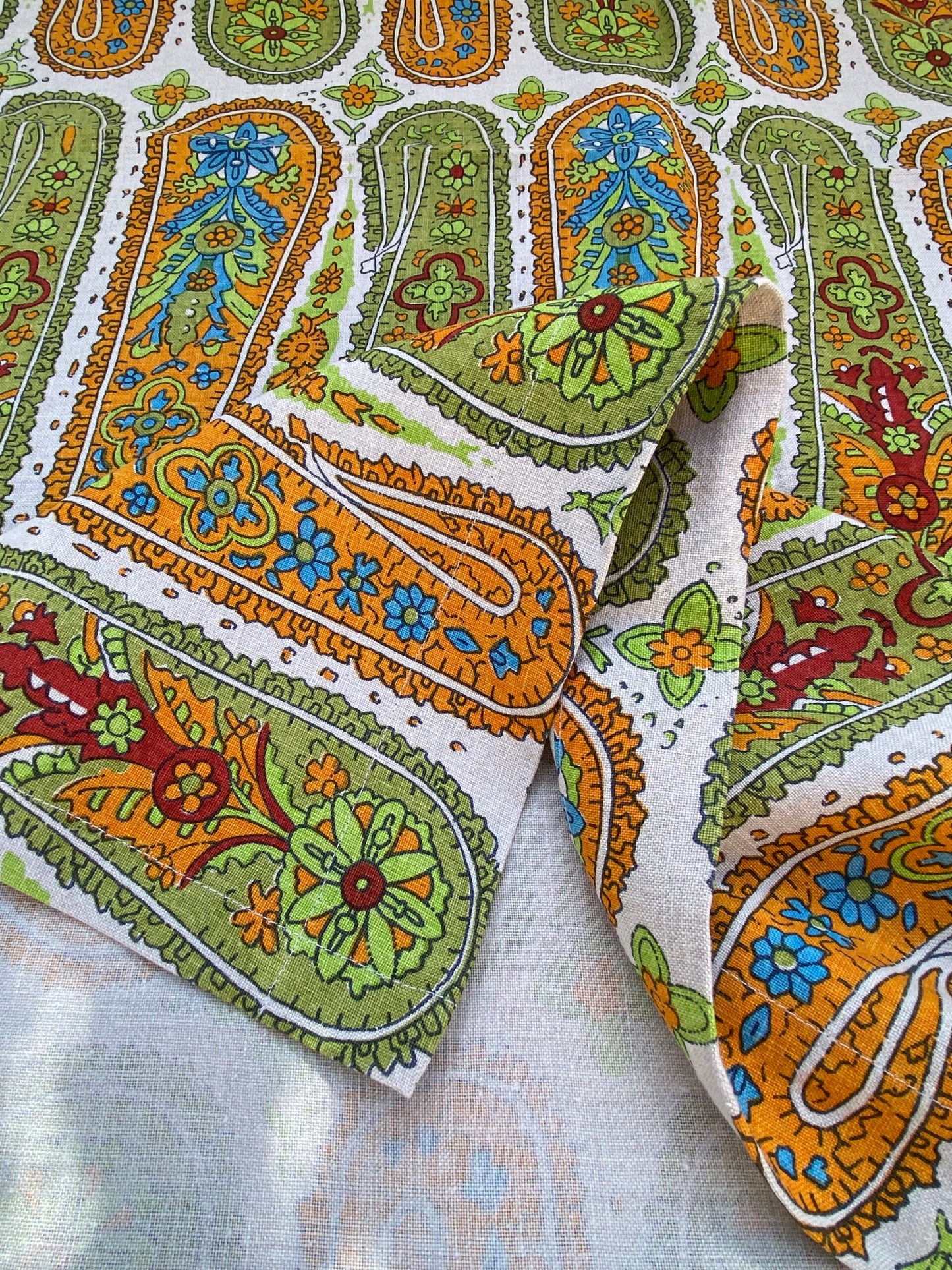 12 BerkBox94 Raoul Textile Line Hand Print Made in US Paisley Green Orange White MSRP $300+/y