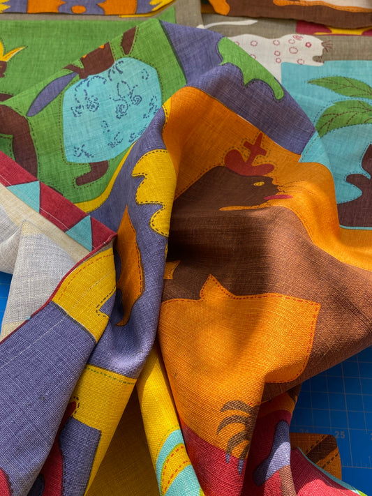 13 BerkBox94 Raoul Textile Line Hand Print Made in US Kids Nursery Animals Human Print Multi Color MSRP $300+/y