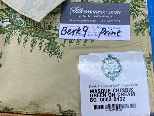 15 Berkbox9 Length Scalamandre Print 27x27 Inches Masque Chinois Green On Cream