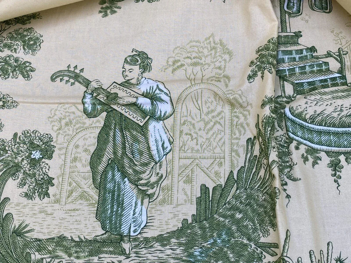 15 Berkbox9 Length Scalamandre Print 27x27 Inches Masque Chinois Green On Cream