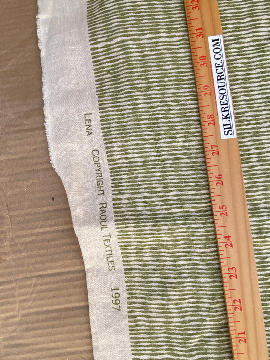 16 BerkBox94 Raoul Textile Line Hand Print Made in US Lena Stripe Small Scale Green White 1.75Y MSRP $300+/y