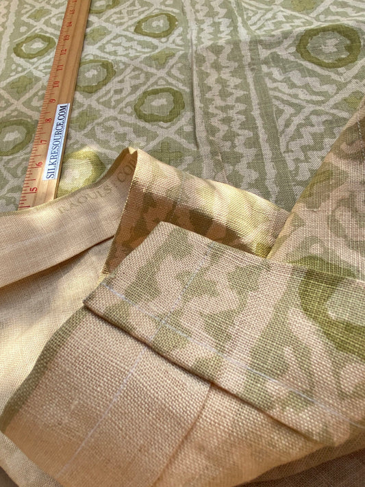 18 BerkBox94 Raoul Textile Line Hand Print Made in US Mali Green White Art Deco Ikat Dots Diamond 1.6YD MSRP $300+/y