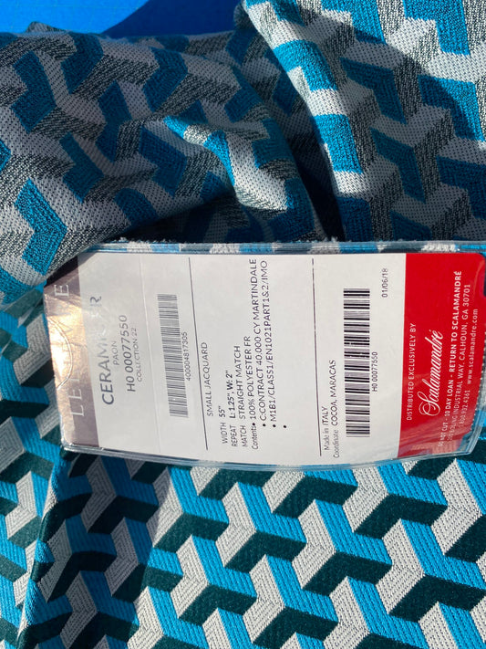 23 Berkbox104 Square Scalamandre Lelievre Paris Ceramic FR Paon Blue Polyester Geometric Graphic Small Scale MSRP USD416/y