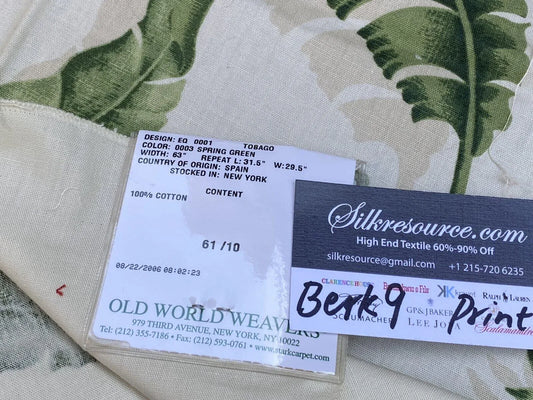 22 Berkbox9 Length Scalamandre Print 27x27 Inches Tobago Spring Green
