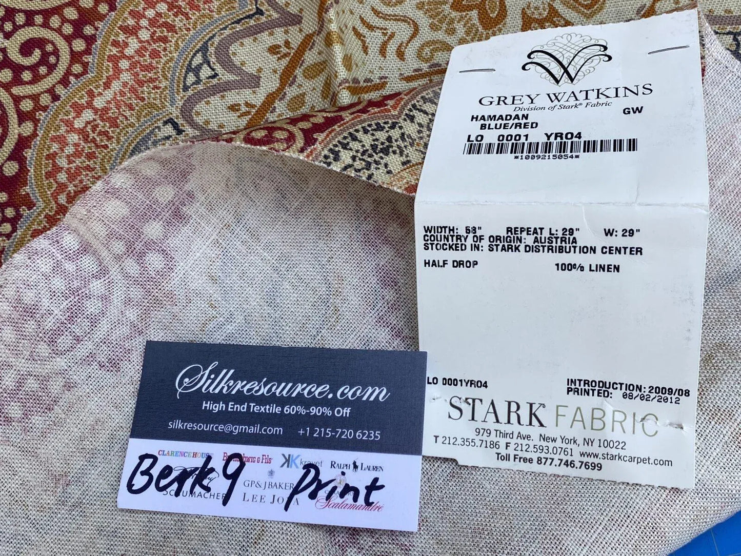 22 Berkbox9 Length Scalamandre Print 27x27 Inches Hamadan Blue/red