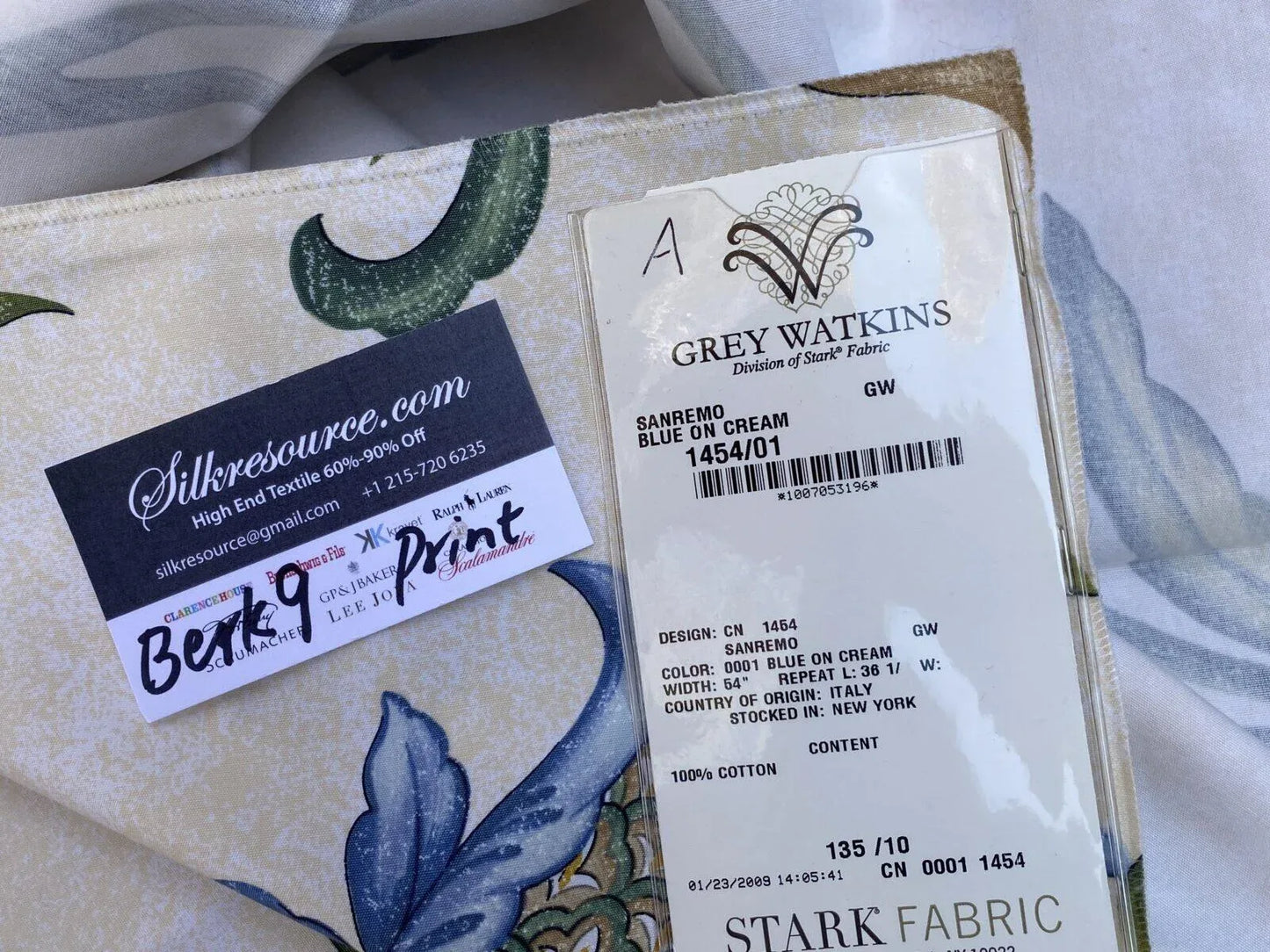 23a Berkbox9 Length Scalamandre Print 27x27 Inches Saner On Blue On Cream