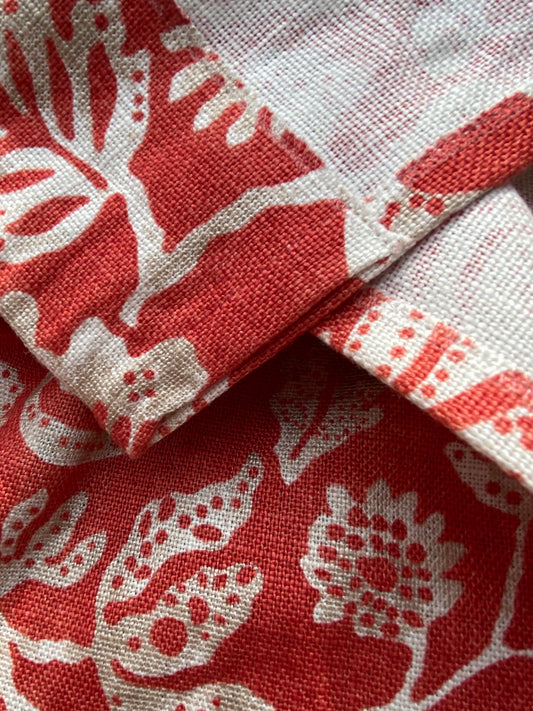 5 BerkBox95 Printed Fabrics by Scalamandre Calais Linen Print Coral Red White Pomegranate Foliage 1.4yards MSRP USD300+/y