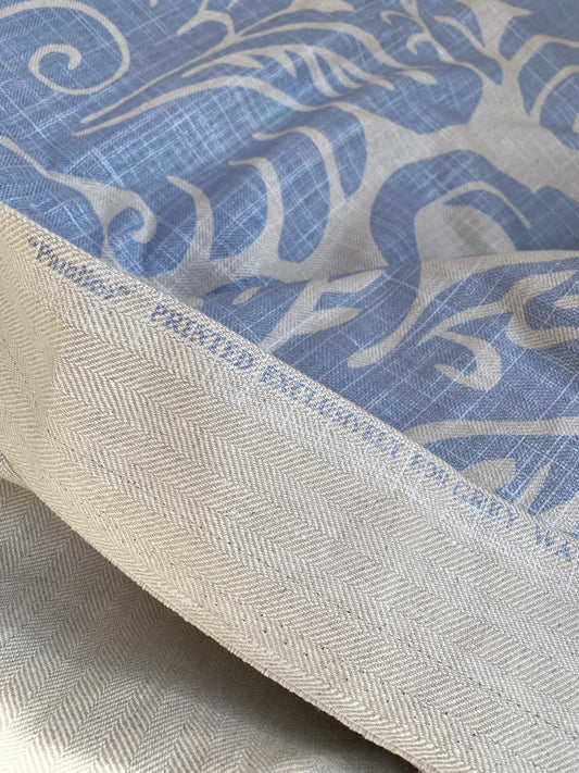 16 BerkBox95 Printed Fabrics by Grey Watkins Pamlico Sky blue White Historic Botanical Foliage Linen MSRP USD656/y