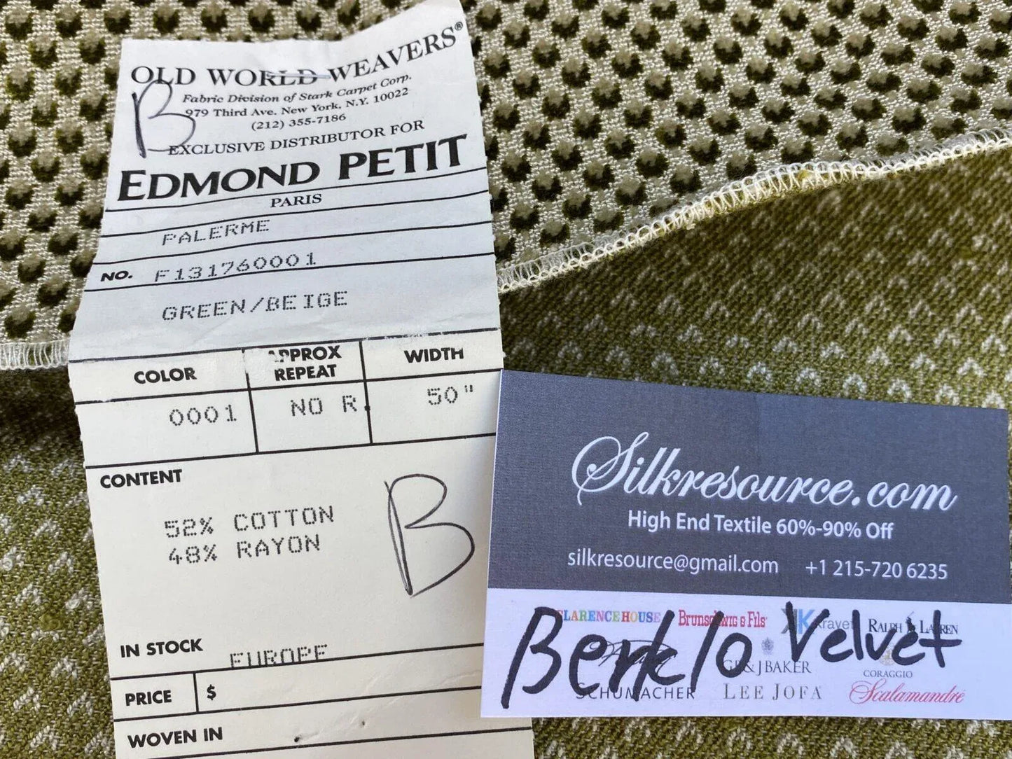 9b Berkbox10 Length Scalamandre Velvet Palerme Green - Beige