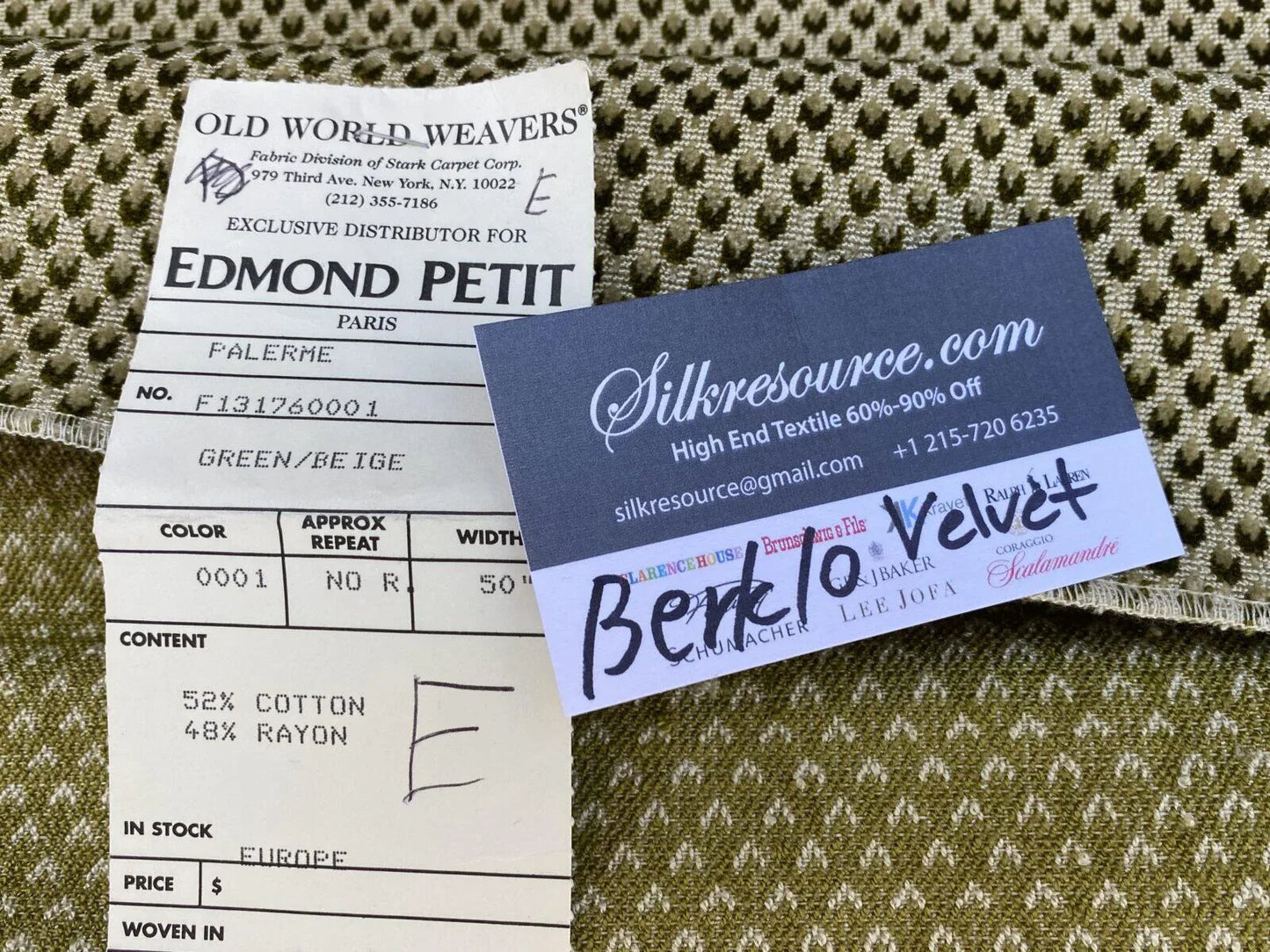 9e Berkbox10 Length Scalamandre Velvet Palerme Green - Beige