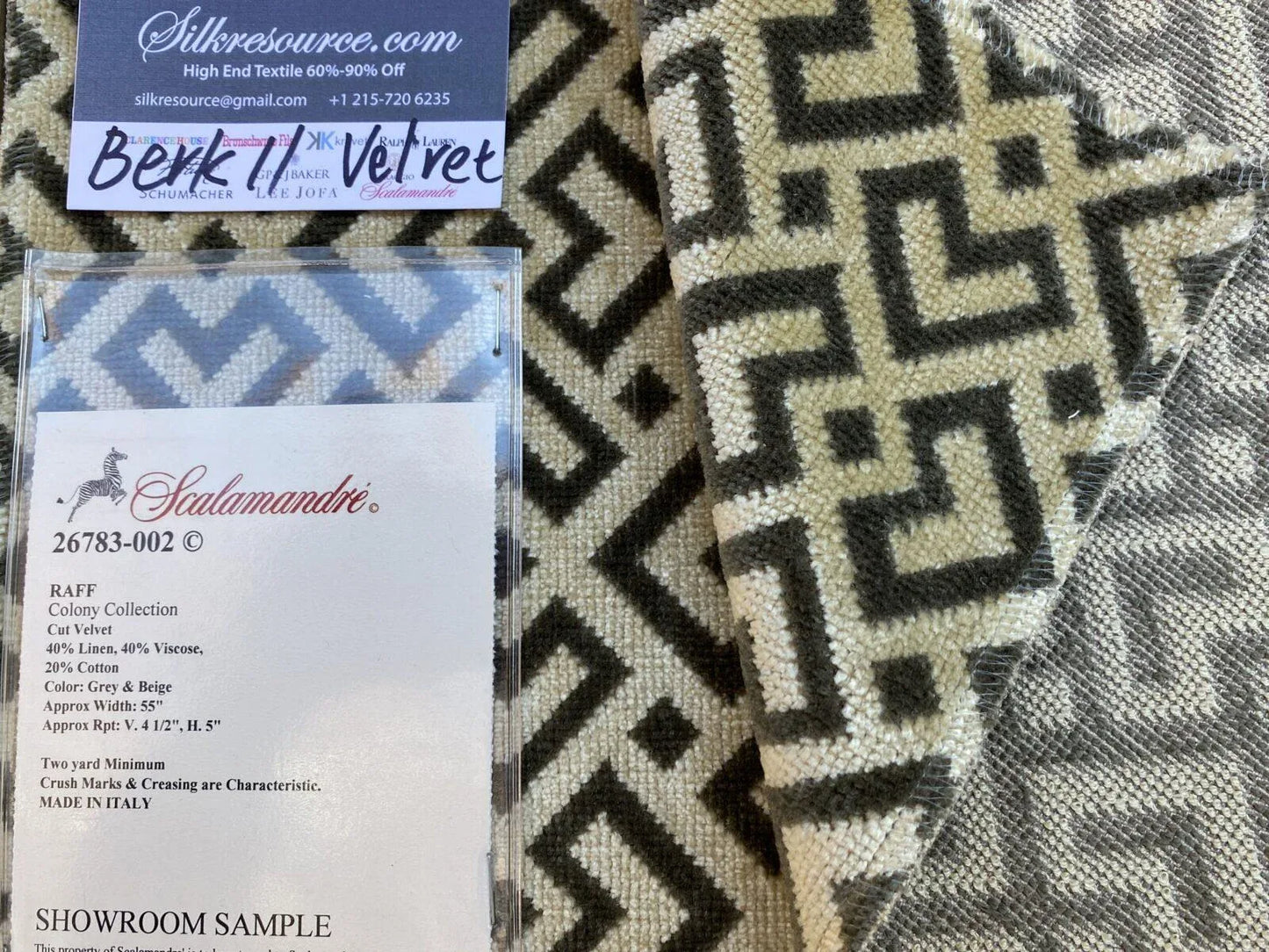 17 Berkbox11 Scalamandre Velvet Raff Colony Collection Grey & Beige