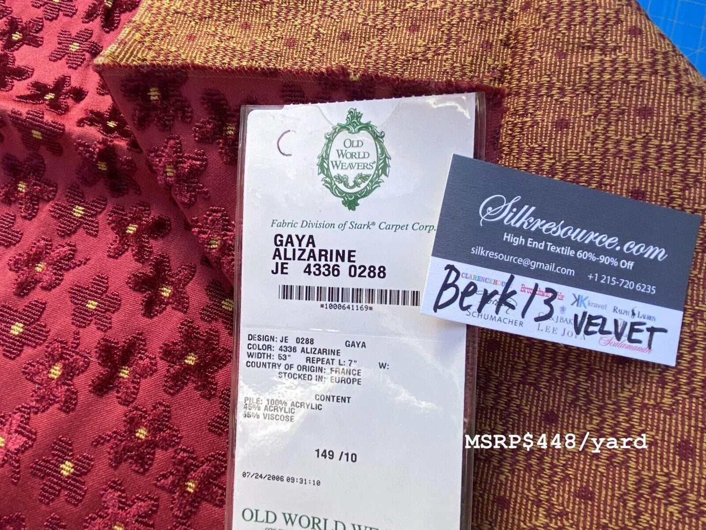 2 Berkbox13 Scalamandre Velvet Gaya Alizarine 26x26"