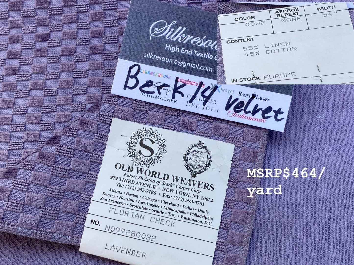 12 Berkbox14 Scalamandre Velvet Florian Check Lavender