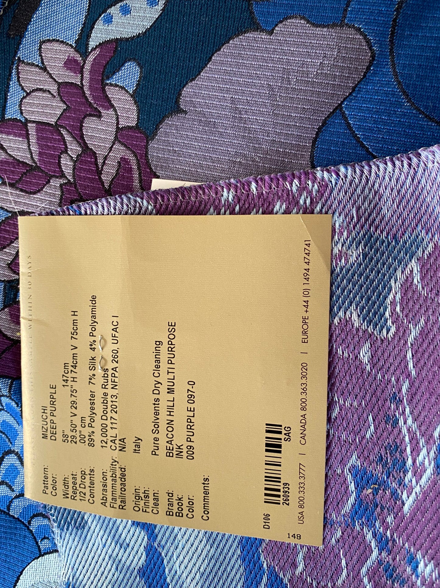 Beacon Hill Mizuchi Deep Purple Blue Art deco Floral Botanical Foliage Polyester MSRP USD 1178/y