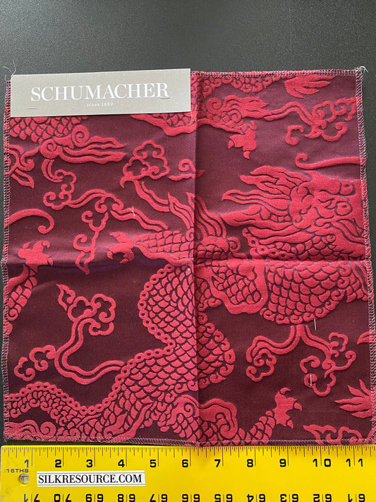 Schumacher Ruan Dragon Damask Satin Cotton - Garnet Red