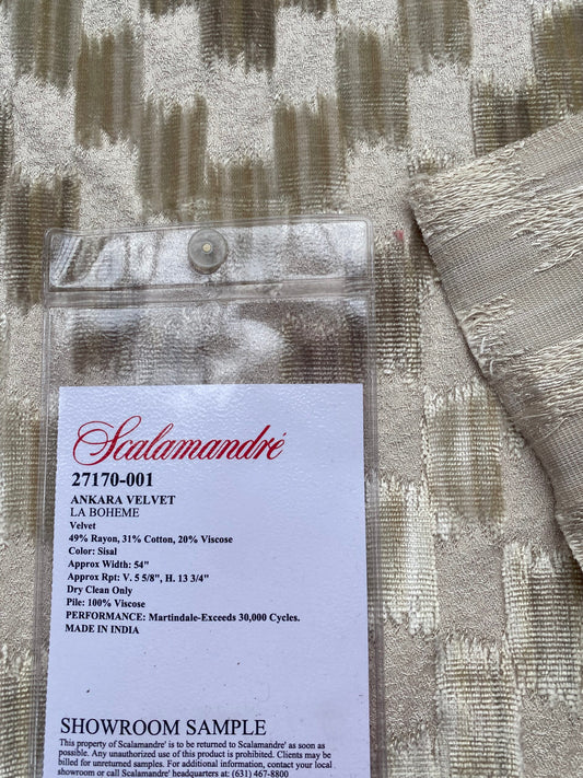 32 Berkbox99 Square JAquard by Scalamandre Ankara Velvet Sisal Beige Ikat Chevron Viscose MSRP USD530/y