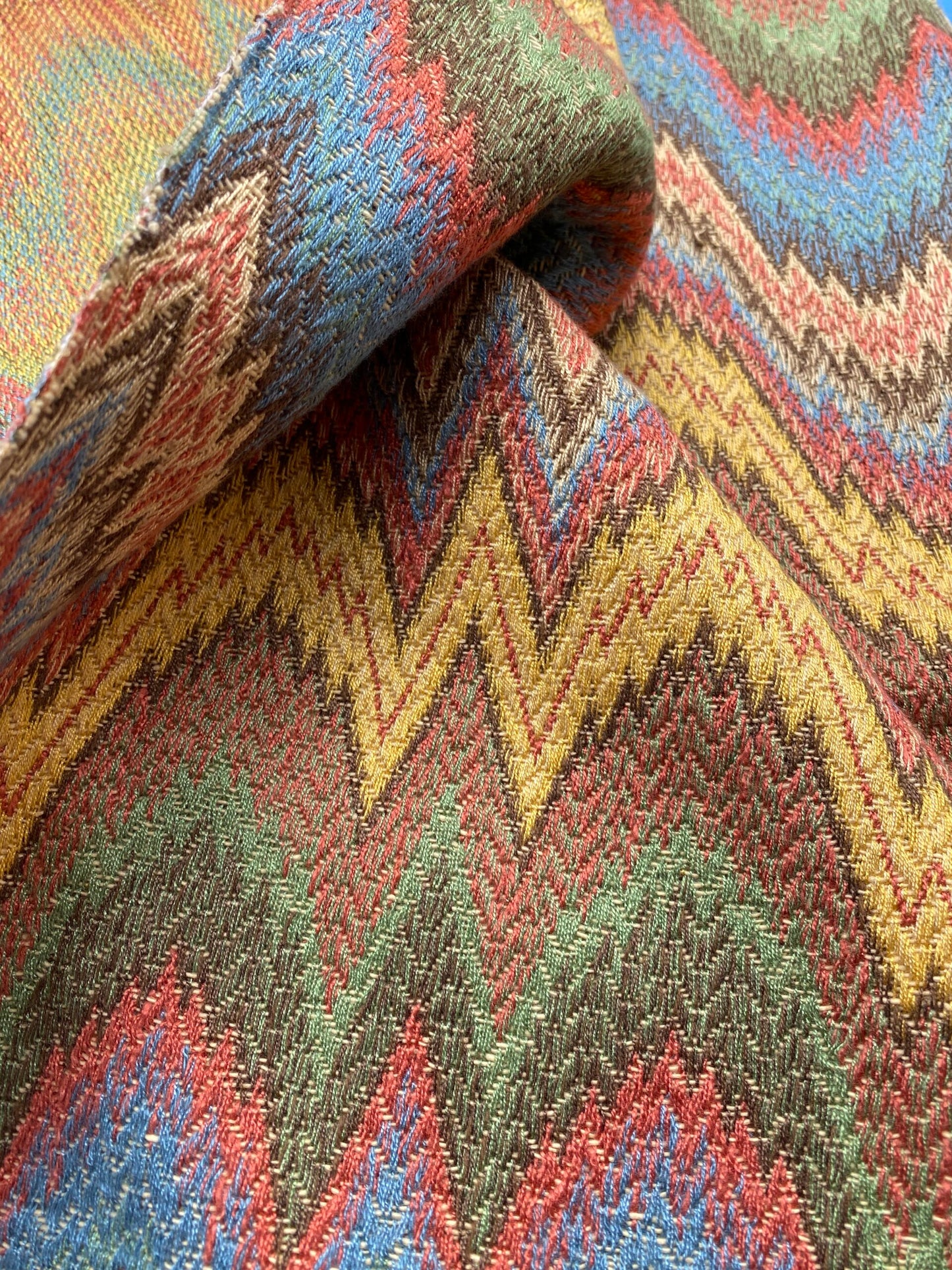 37 Berkbox99 Square Jacquard by Scalamandre Flamestitch Pattern Chevron Brown Yellow Green Red Blue MSRP USD300+/y