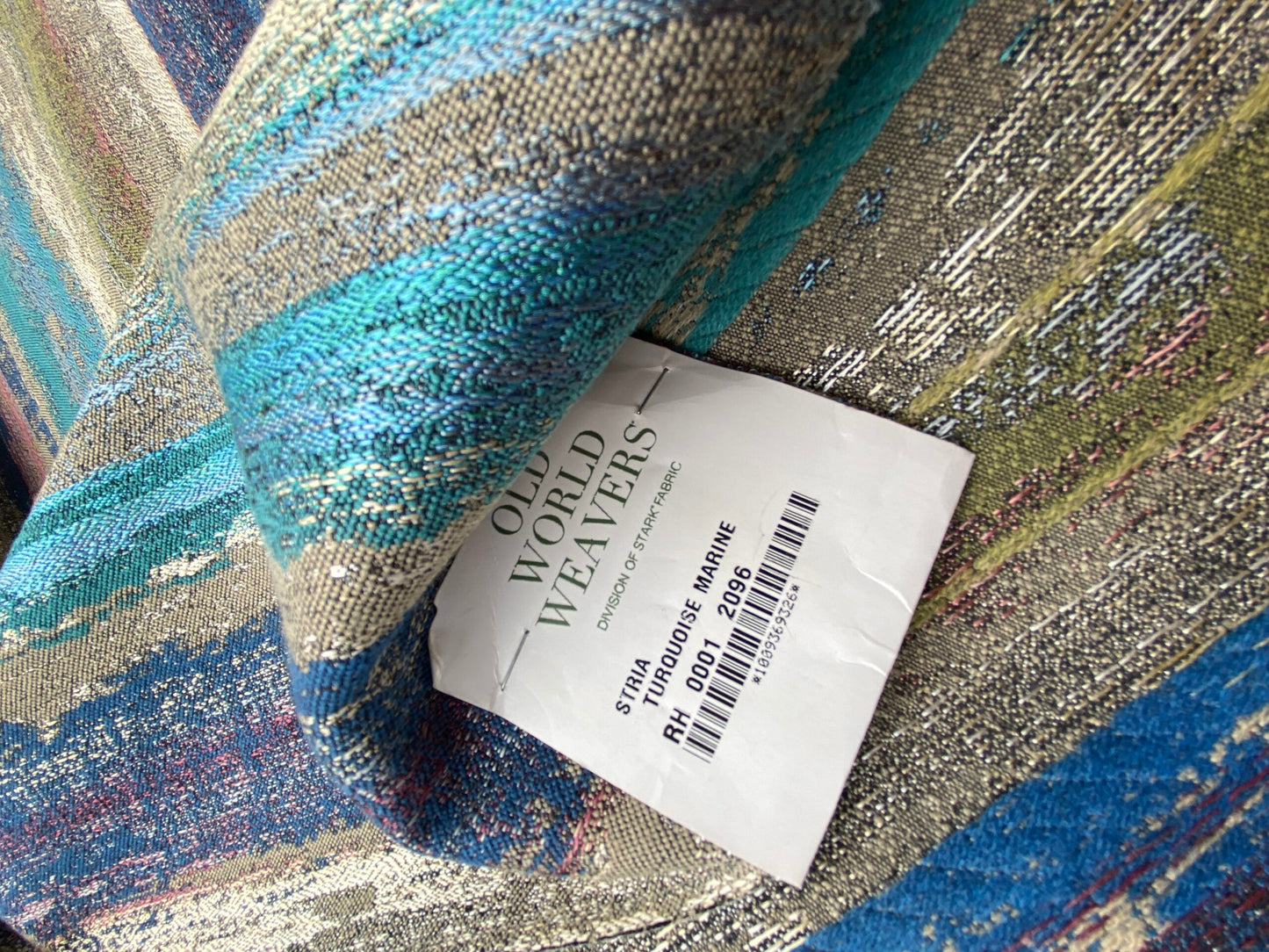 41 Berkbox99 Square Jacquard by Old World Weavers Stria Turquoise Marine Stripe Abstract Blue Gray Beige MSRP USD260/y