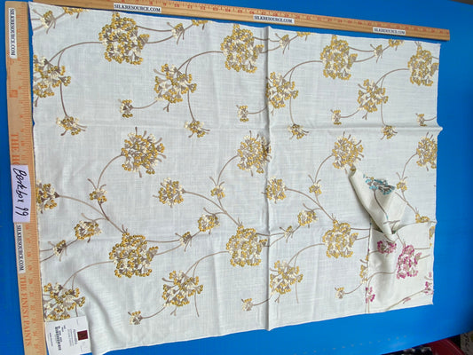 42 Berkbox99 Square Embroidery by Alhambra Tais Gold Gray on White Floral Botanical Foliage MSRP USD300+/y