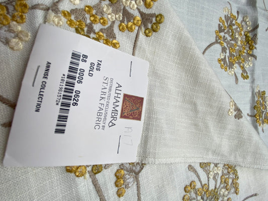 42 Berkbox99 Square Embroidery by Alhambra Tais Gold Gray on White Floral Botanical Foliage MSRP USD300+/y