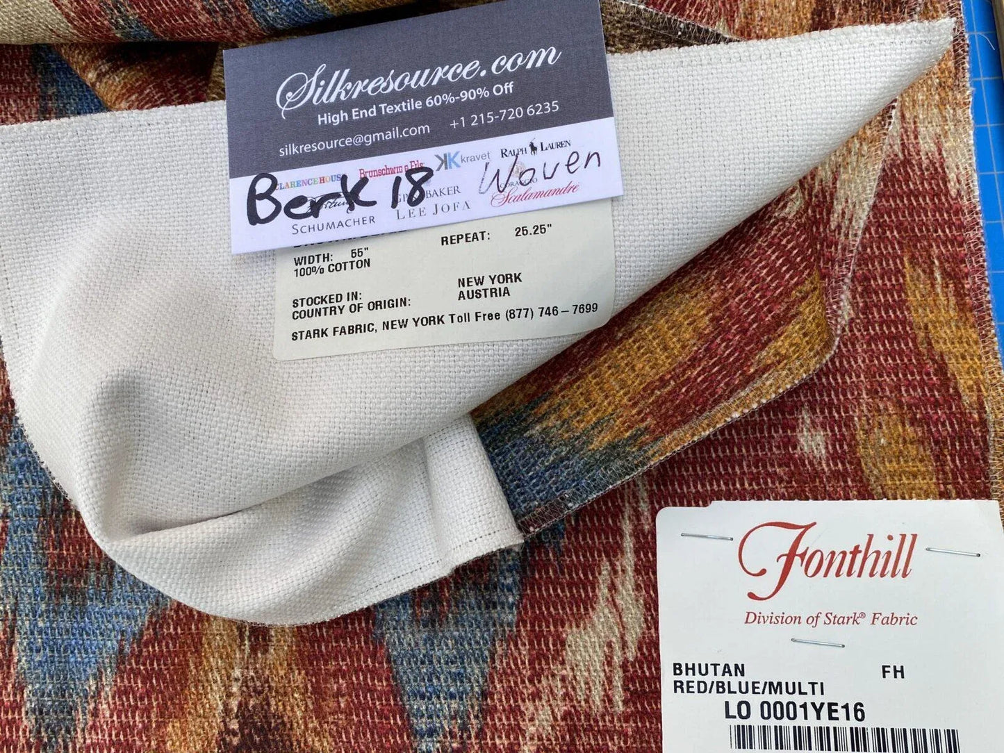 1 Berkbox18 Scalamandre Print Bhutan Red/blue/multi Cotton Canvas MSRP USD 280/Y