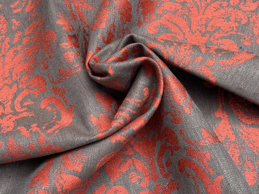 Scalamandre Agios Damask Red On Brown Magnificent Renaissance Damask Fil Coupe Old World Weavers MSRP USD 296/Y