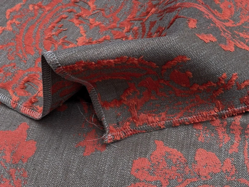 Scalamandre Agios Damask Red On Brown Magnificent Renaissance Damask Fil Coupe Old World Weavers MSRP USD 296/Y