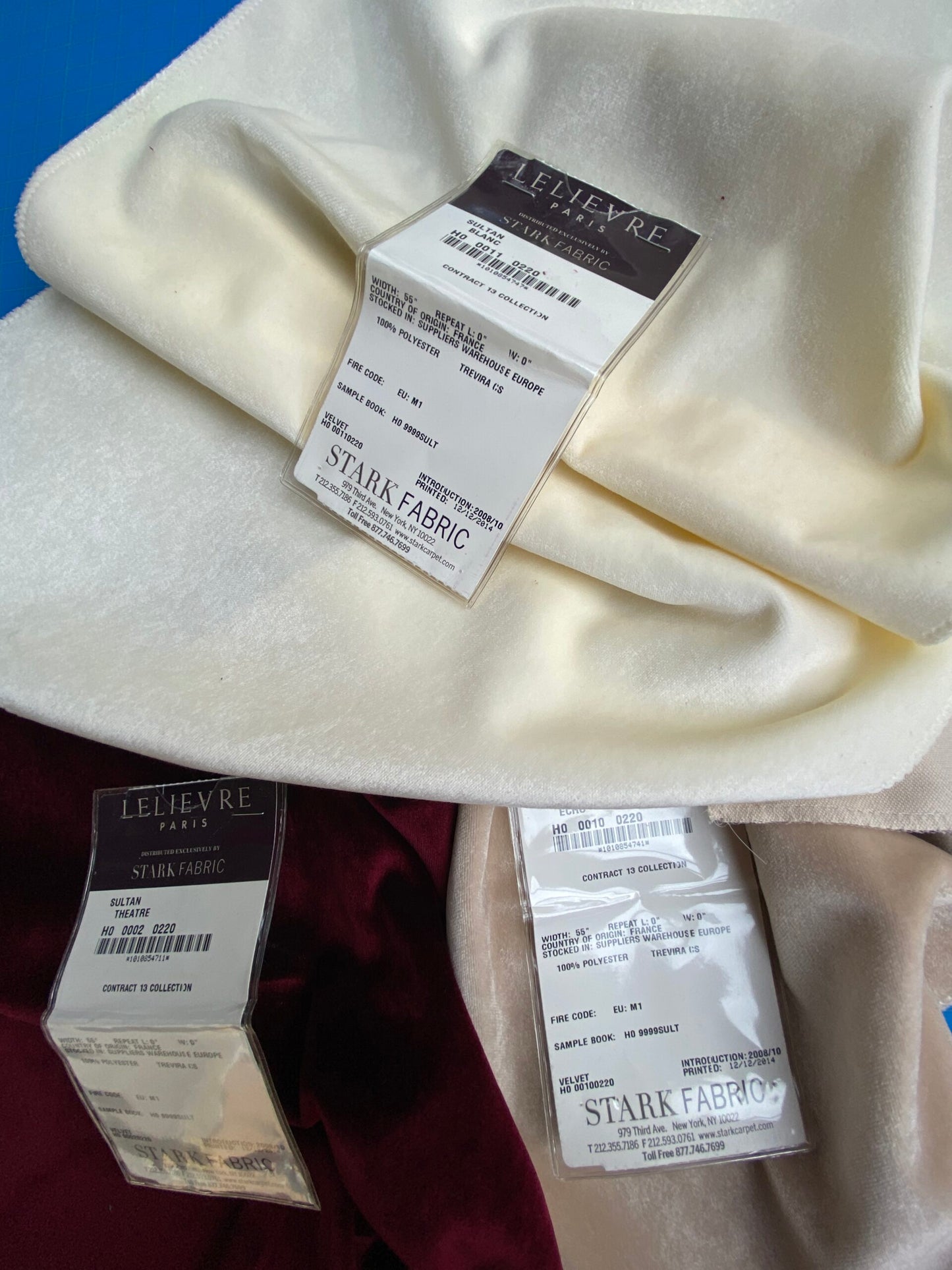 11 Berkbox100 Square Velvet by Lelievre Paris Sultan 3 Pieces in Different Colorways