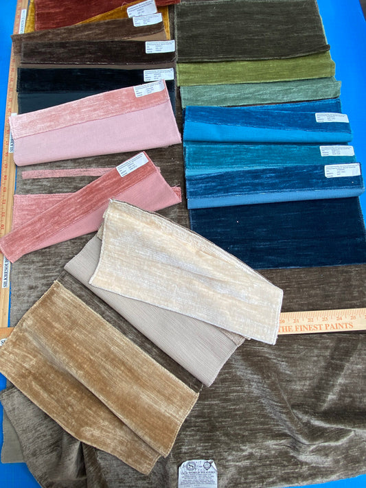 13 Berkbox100 Square Velvet by Old World Weavers Como Linen Smokey Quartz 1.6Yx 26"wide+ 19 pieces of 7" x 12"w in Different Colorways MSRP USD354/y