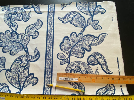 0.4Y Scalamandre Brooke Navy On White Blue Cotton Linen Print Heavy Cotton Linen Jacobean Flower Albert Hadley (Copy)