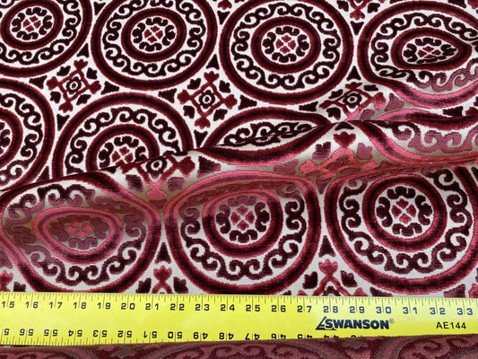 Stroheim & Romann Cut Velvet Silky Ruby Red Medallion Circle Rich! MSRP USD300