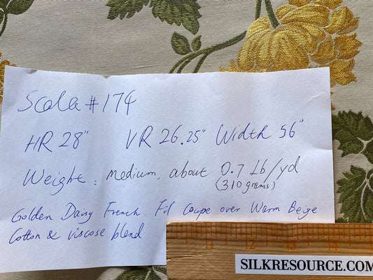 By Yard Scalamandre Fil Coupe Ecru Tan Yellow Golden Sunflower Daisy Green Vine on Warm Beige Silky