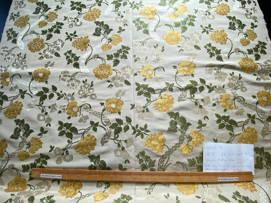 By Yard Scalamandre Fil Coupe Ecru Tan Yellow Golden Sunflower Daisy Green Vine on Warm Beige Silky