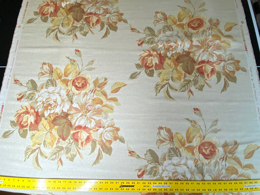 By Yd Lee Jofa Mulberry Home Arabella Print In Terra Red Orange On Linen Huge Rose Bouquet MSRP USD 178/y