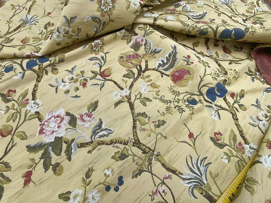 Renaissance Lampas Melograno Pom Fig Rose Tree Of Life On Yellow Gold #1633