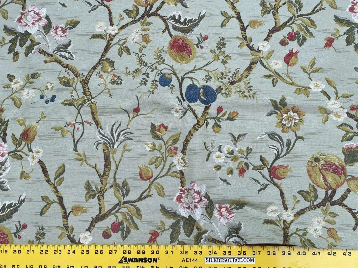 Renaissance Melograno Pom Fig Rose Tree Of Life On Celadon Green Blue #1681