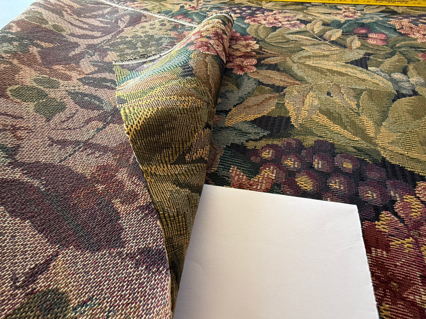 By Yd Tapestry Plums Tropical Foliage & Purple Grapes Green Red Hi End #1551