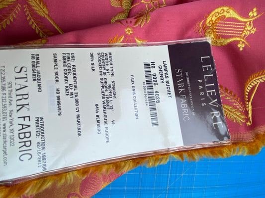 12 Berkbox101 Square Silk by Lelievre Paris Lampas Suchet Cherry Red Gold Bird Animal Diamond Ogee Hist oric MSRP USD 1,122/y