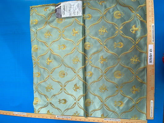 13 Berkbox101 Square Silk by Lelievre Paris Lampas Suchet Nattier Blue Gold Bird Animal Diamond Ogee Historic MSRP USD 1,122/y