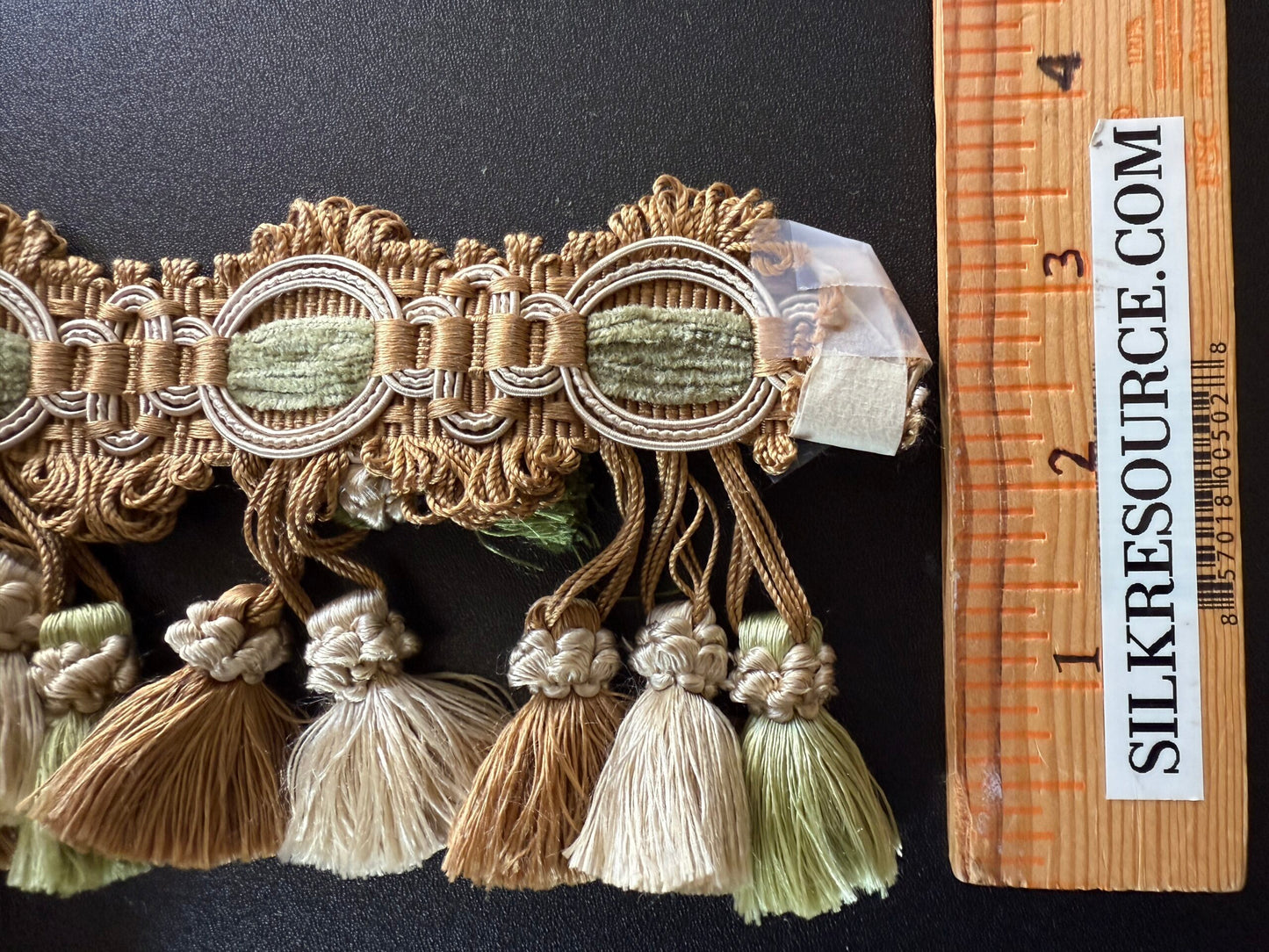 By yard Scalamandre Winter Palace Fringe Pine Tan Cream Tassel Brown Green MSRP USD 445/y
