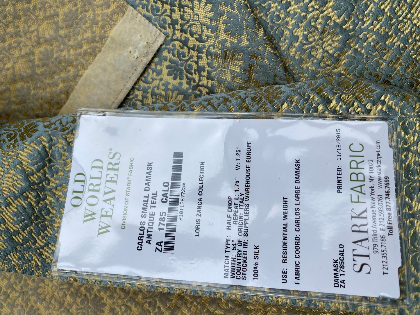 25 Berkbox101 Square Silk by Old World Weavers Carlos Small Damask Antique Teal Blue Brown Small Scale MSRP USD300+/y