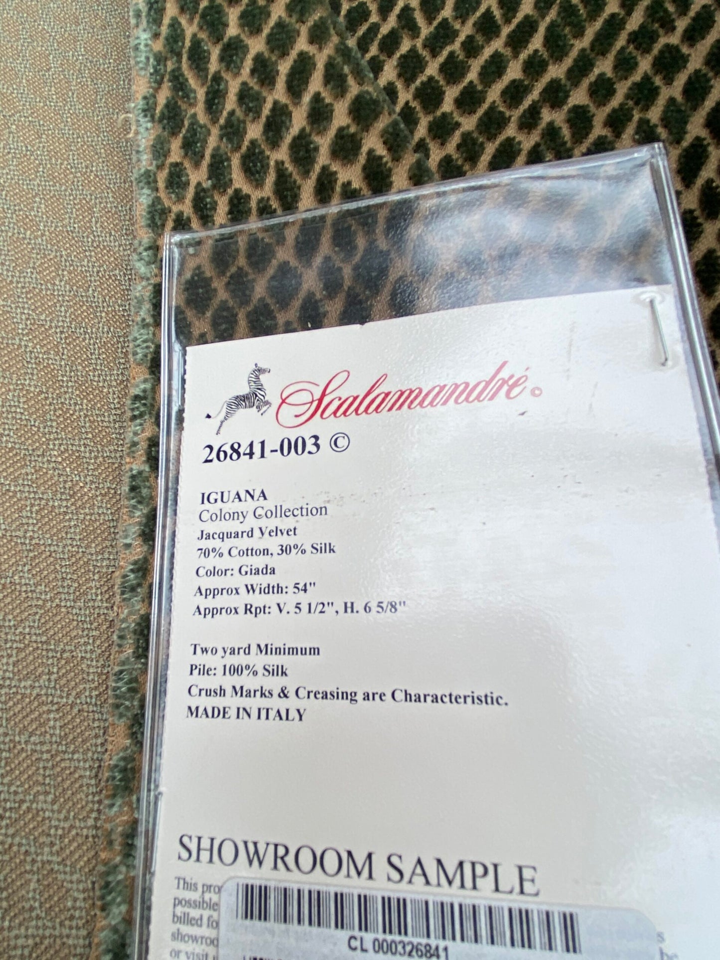31 Berkbox101 Square Silky by Scalamandre Iguana Giada Green Brown Small Scale Silk Cotton Jacquard Velvet MSRP USD300+/y