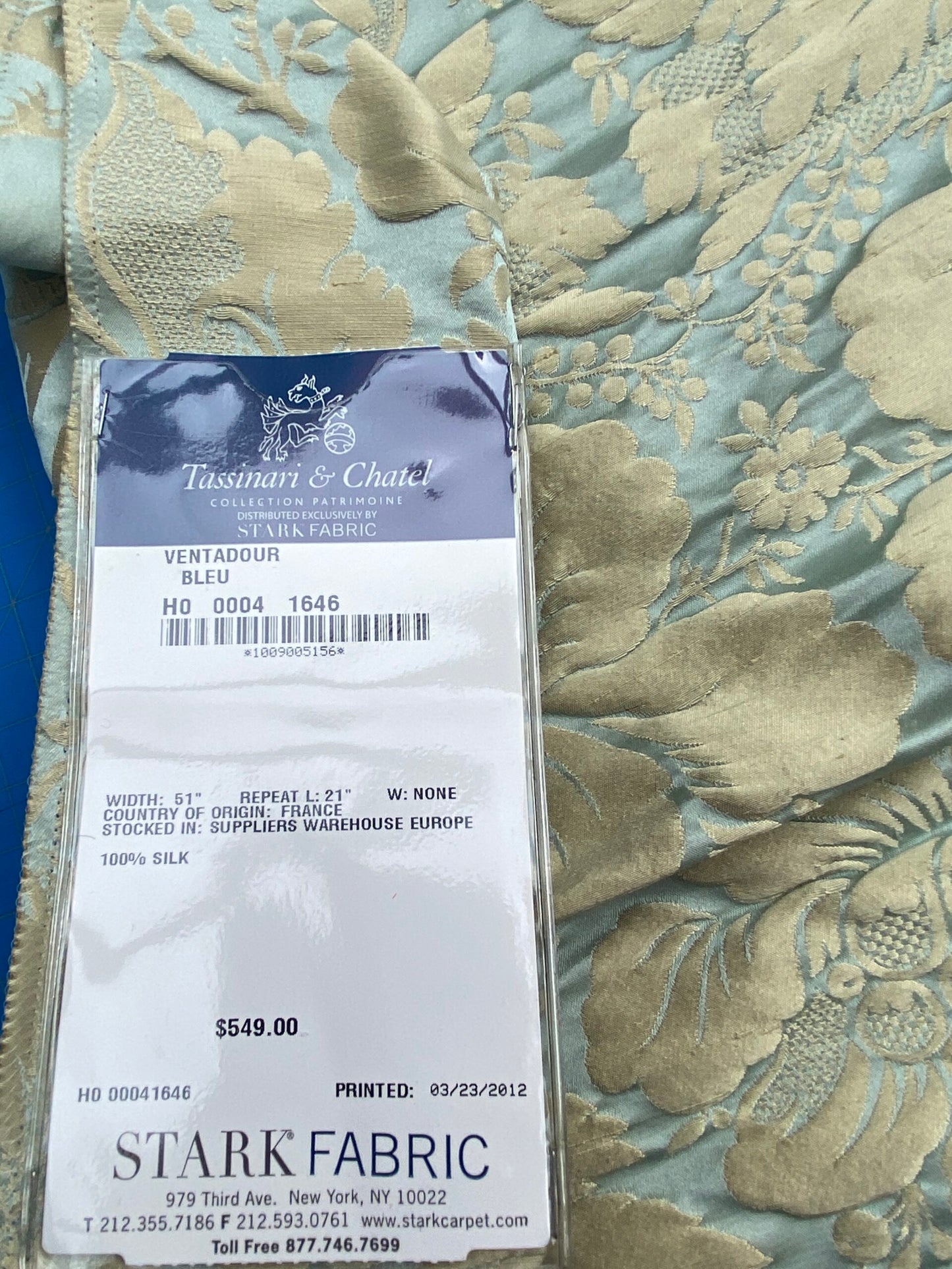 44 Berkbox101 Square Silk by Tassinari and Chatel Ventadour Bleu Blue Damask Floral Historic MSRP USD1758/y
