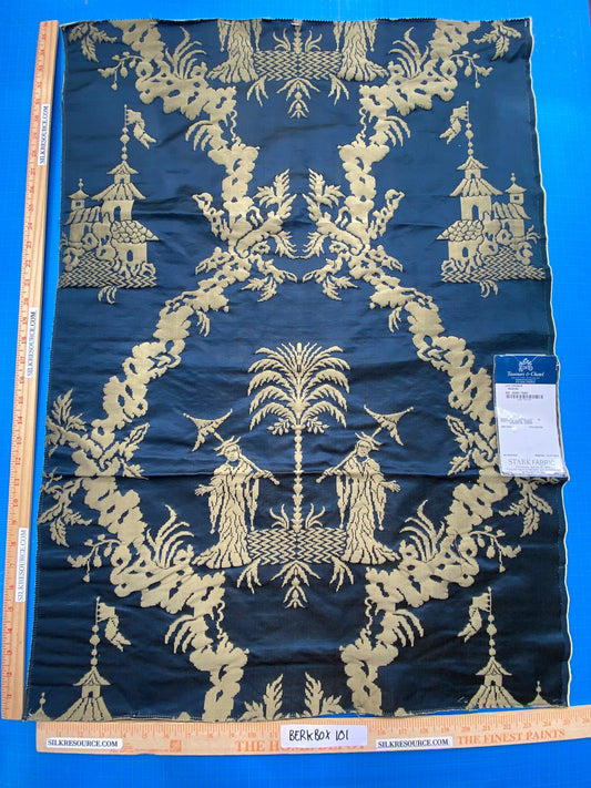 53 Berkbox101 Square Silky by Tassinari and Chatel Les Chinois Marine Blue Beige Damask Chinoiserie Historic MSRP USD 700+/y