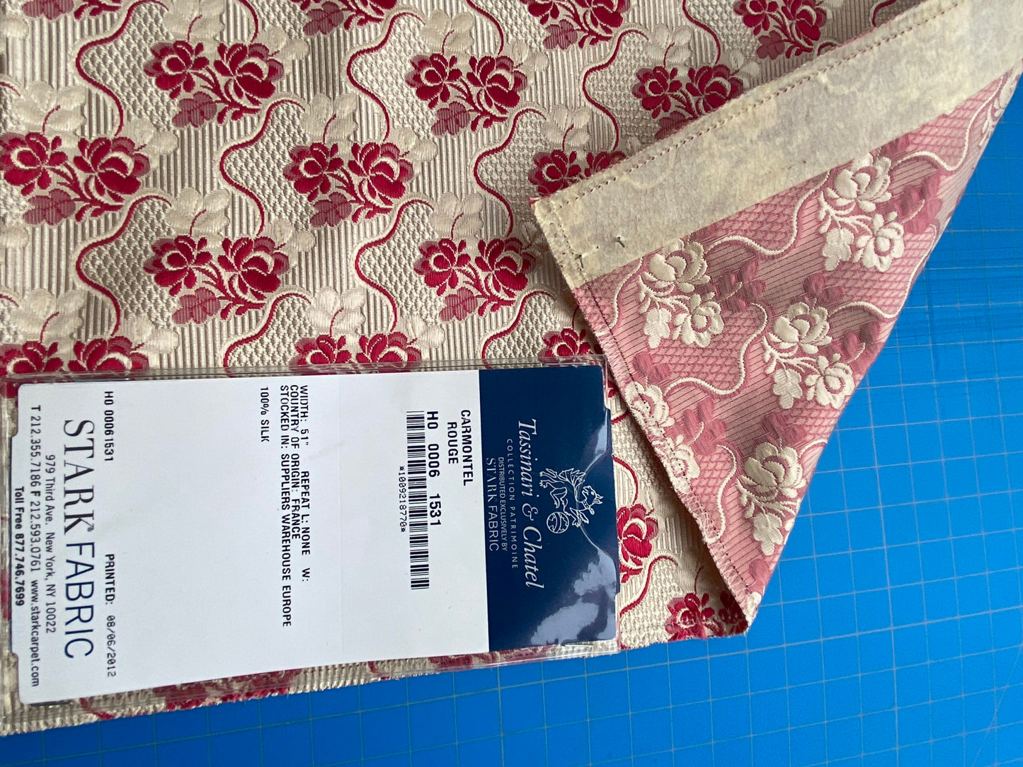 63 Berkbox101 Square Silk by Tassinari and Chatel Carmontel Rouge Red Beige Small Scale Floral Historic MSRP USD704/y