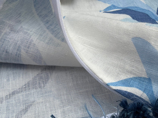 Pillow Case only 16″x 24″ Scalamandre Hinson Colorpop Chira Island Blue Marine White Linen Botanical Foliage MSRP USD 318/y