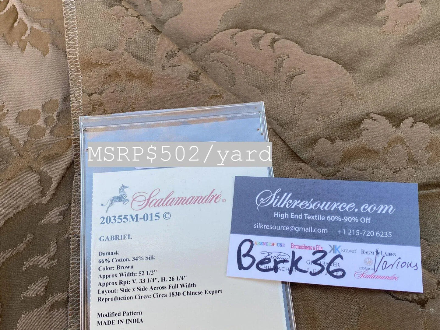 6 Berkbox36 Scalamandre Various Gabriel Damask Silk Brown MSRP USD 502/yard