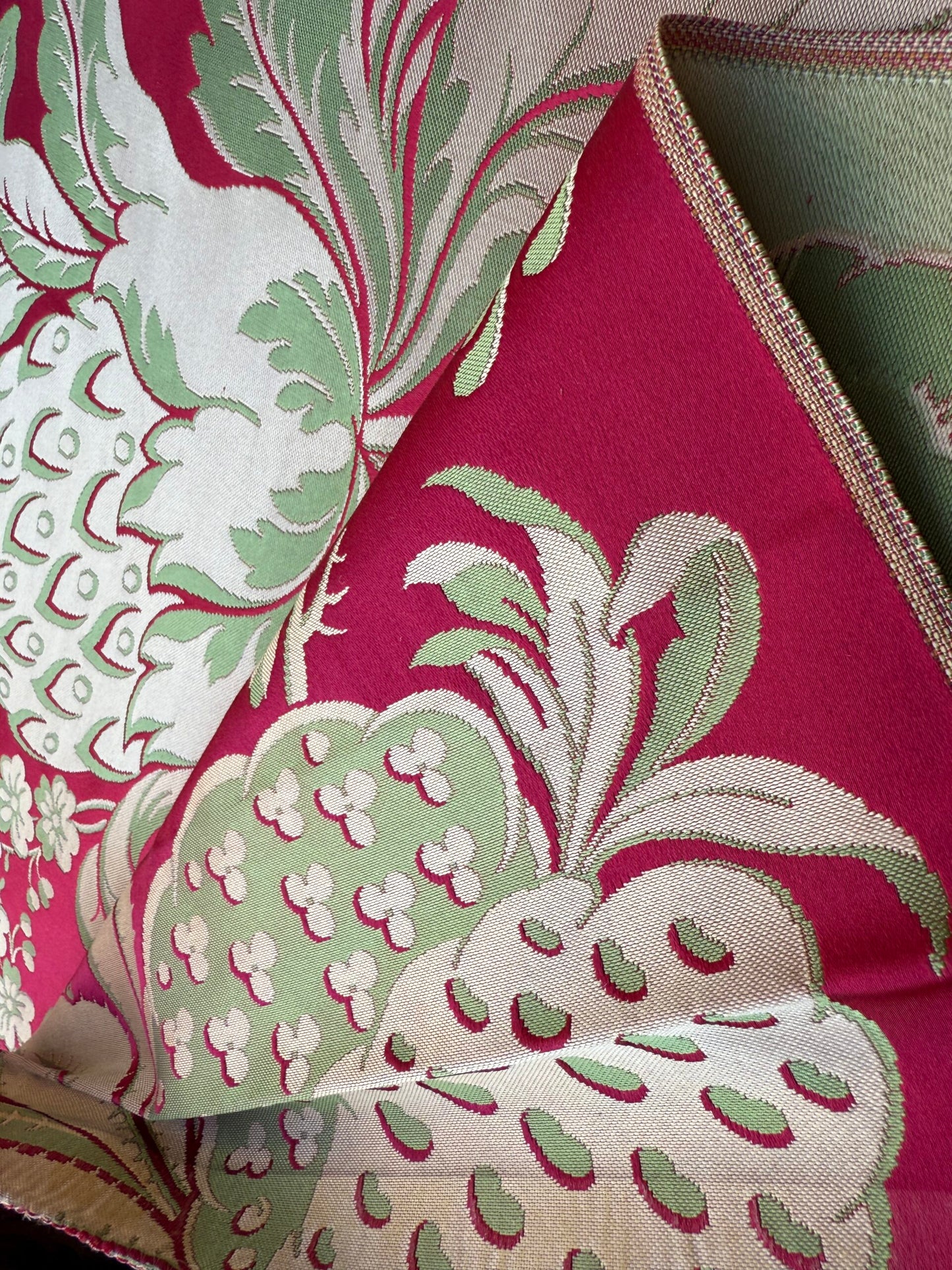 3 Berkbox106 58" x 21.5" Scalamandre Tassinari & Chatel Les Ananas in Cramoisi Red Historical Silk Lampas Pineapple Neoclassical