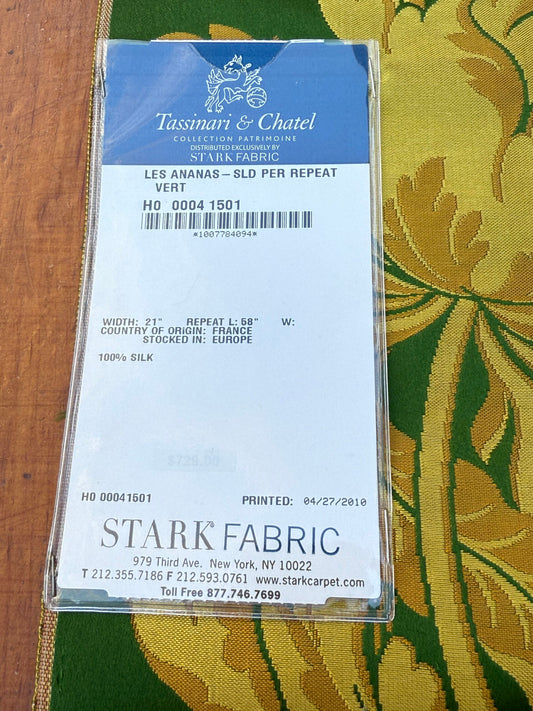 4 Berkbox106 58" x 21.5" Scalamandre Tassinari & Chatel Les Ananas in Vert Green Historical Silk Lampas Pineapple Neoclassical