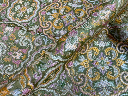 5 Berkbox106 25" x 24" Square Scalamandre Tassinari & Chatel Guimet Vert Green Silk Lampas Floral Medallion Historic MSRP USD2196